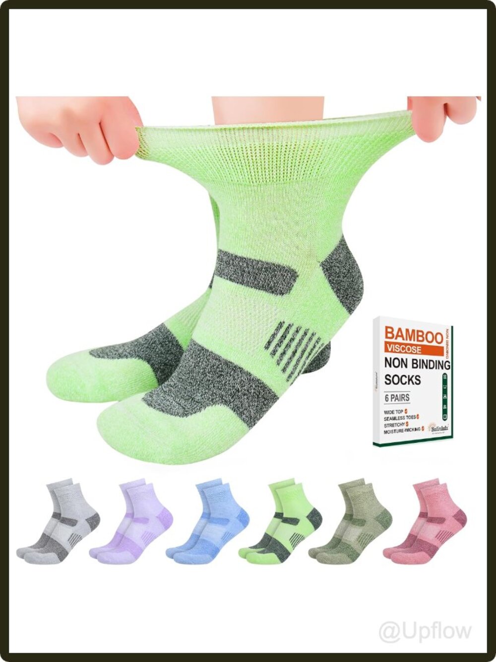 Women's Diabetic Ankle Socks 6 Pairs Non-Binding Loose Top Seamless Toe